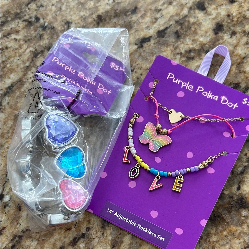 Kids Necklace and Bracelet Set - Pink and Blue